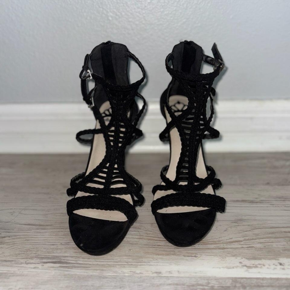 Fergalicious Black Strappy Sandals with Caged Design